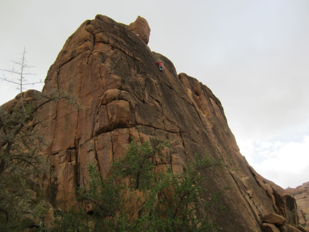 Climbing on Black Wall in Tafraout